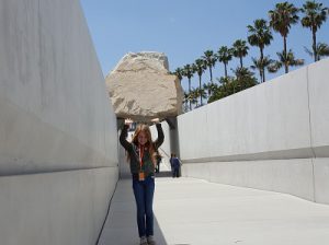 Caitlin holds up the LACMA rock.